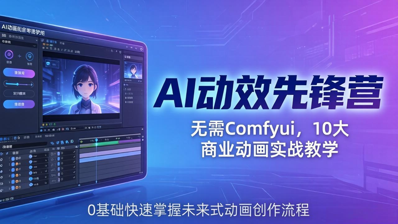 AI动效先锋营：无需Comfyui，10大商业动画实战教学，0基础快速掌握未来式动画创作流程