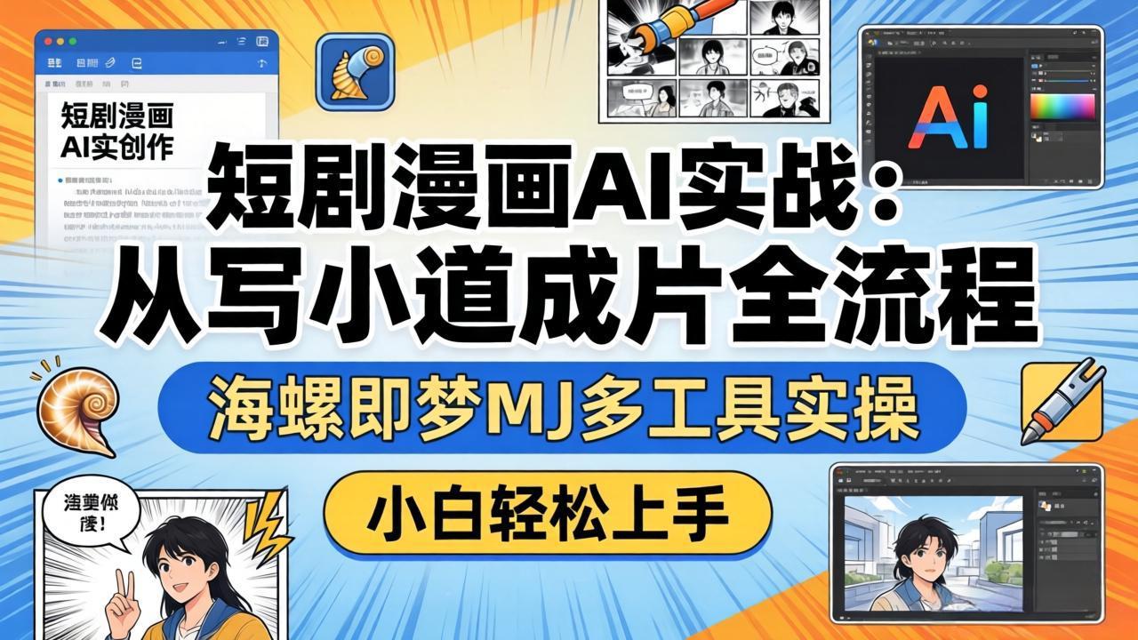 短剧漫画AI实战:从写小说到成片全流程,海螺即梦MJ多工具实操,小白轻松上手