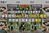 25W粉丝博主热点信息差教学-更新：单条视频660万到1000万播放，熬夜做完醒来就是爆款