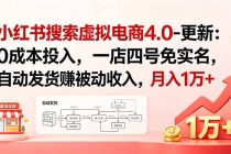 小红书搜索虚拟电商4.0-更新0628：0成本投入，一店四号免实名，自动发货赚被动收入，月入1万+