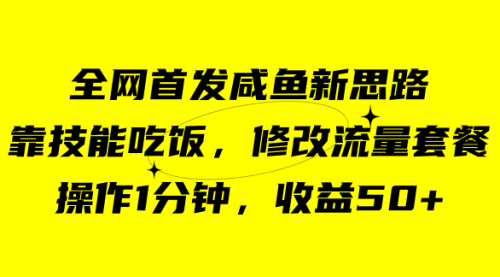 咸鱼冷门新玩法，靠“技能吃饭”，修改流量套餐，操作1分钟，收益50+