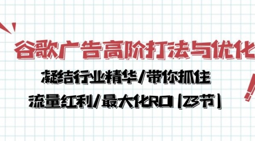 谷歌广告高阶打法与优化，凝结行业精华/带你抓住流量红利/最大化ROI(23节)