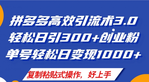 拼多多店铺引流技术3.0，日引300+付费创业粉