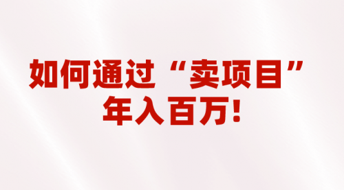 2023年最火项目：通过“卖项目”年入百万！普通人逆袭翻身的唯一出路